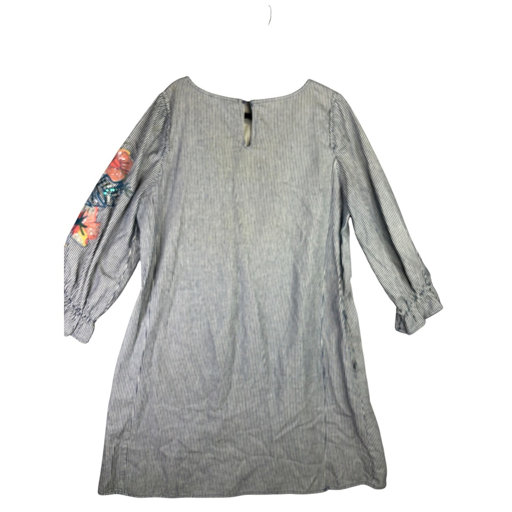 Philosophy Republic Clothing Floral Embroidered Striped Shift Dress Blue White L - Picture 4 of 12